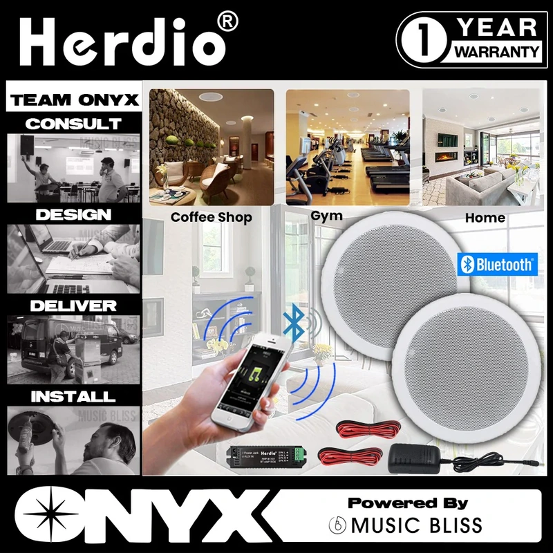 Herdio HCS-528BT (Pair) 5.25" Ceiling Speakers Home Recessed Speaker System 300 Watts Perfect for Caf, Restaurant, Kitchen, Bedroom, Bathroom, Covered Patio, Compatible with Bluetooth