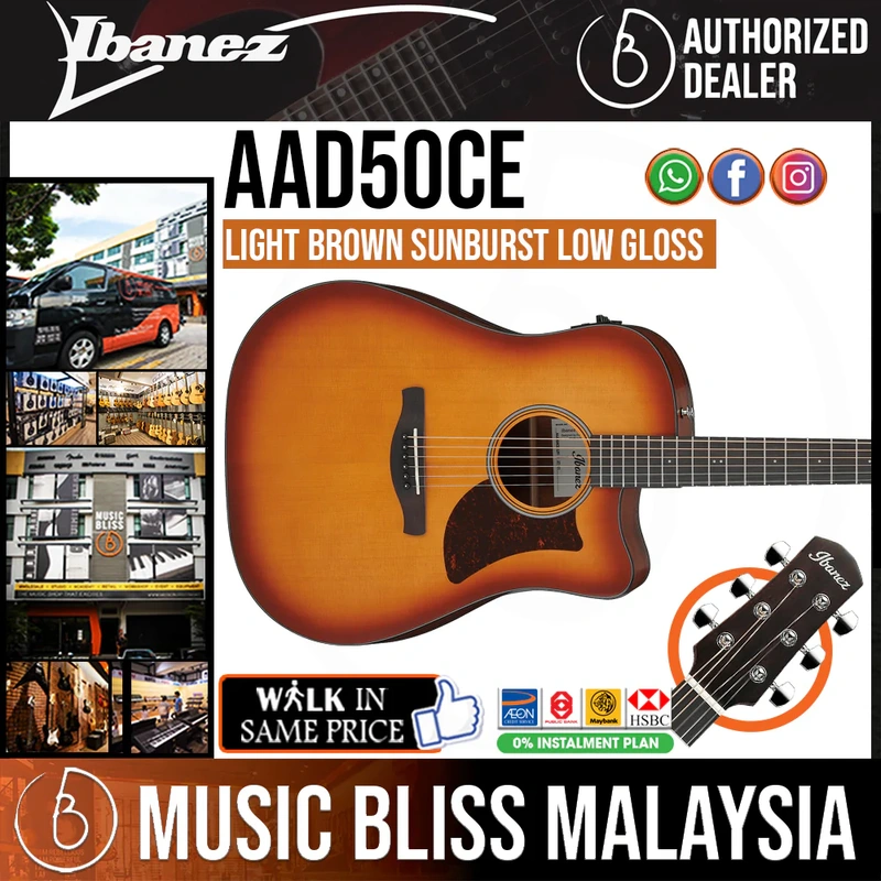 Ibanez AAD50CE Advanced Acoustic-electric Guitar - Light Brown Sunburst Open Pore