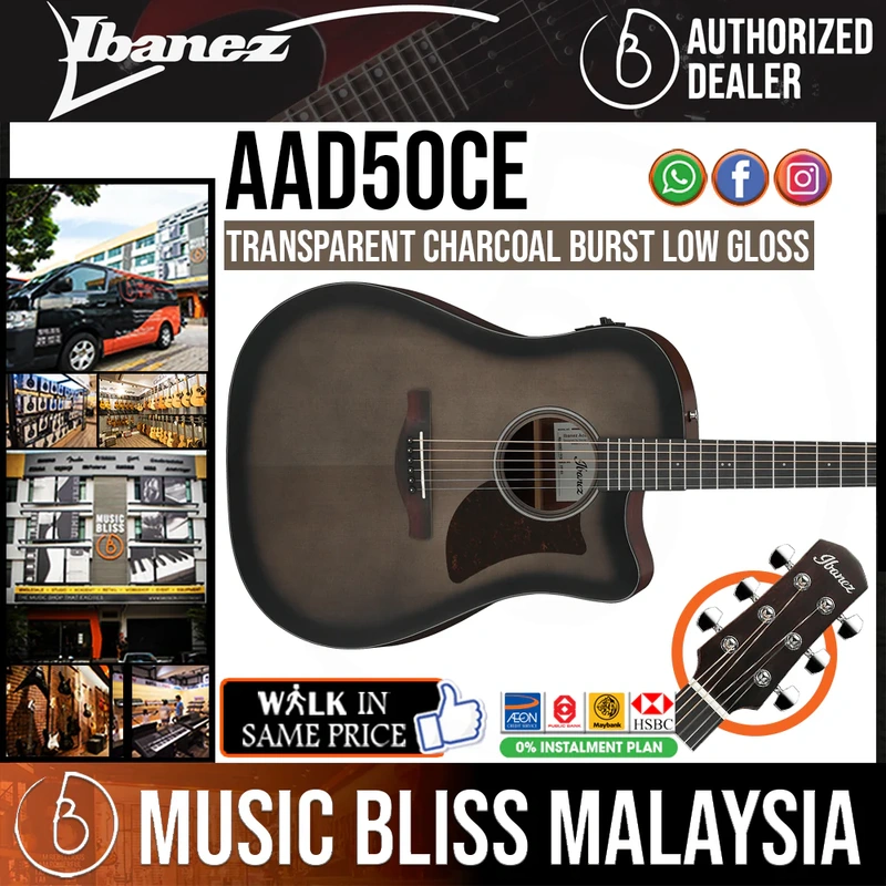 Ibanez AAD50CE Advanced Acoustic-electric Guitar - Transparent Charcoal Burst