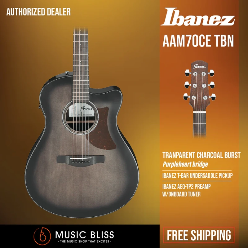 Ibanez AAM70CE Advanced Acoustic Auditorium Acoustic-electric Guitar - Transparent Charcoal Burst