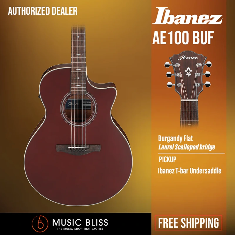 Ibanez AE100 Acoustic-Electric Guitar - Burgundy Flat