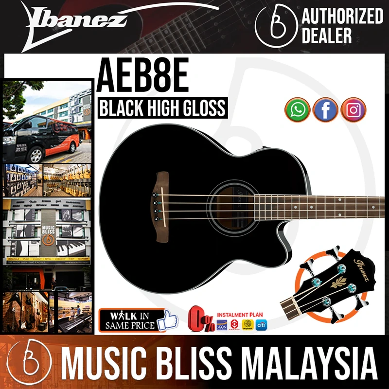 Ibanez AEB8E Acoustic-Electric Bass Guitar - Black High Gloss