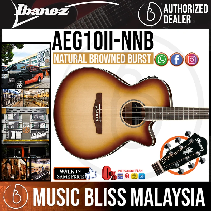 Ibanez AEG10II Acoustic-Electric Guitar - Natural Browned Burst High Gloss