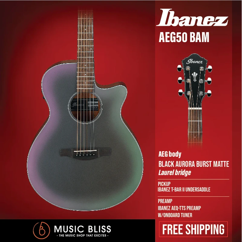 Ibanez AEG50 Acoustic-Electric Guitar - Black Aurora Burst Matte