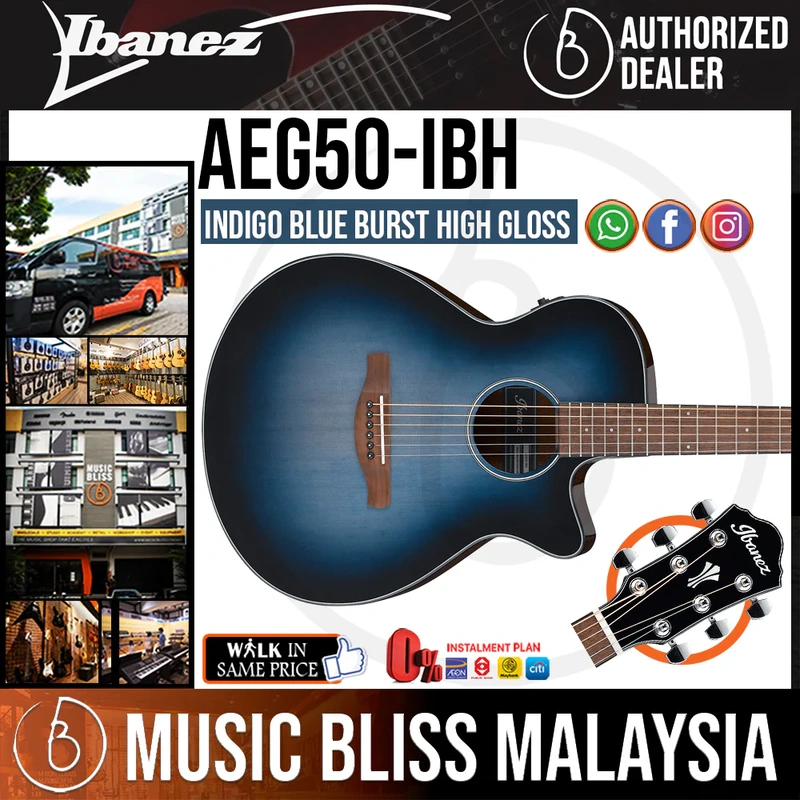 Ibanez AEG50 Acoustic-Electric Guitar - Indigo Blue Burst High Gloss