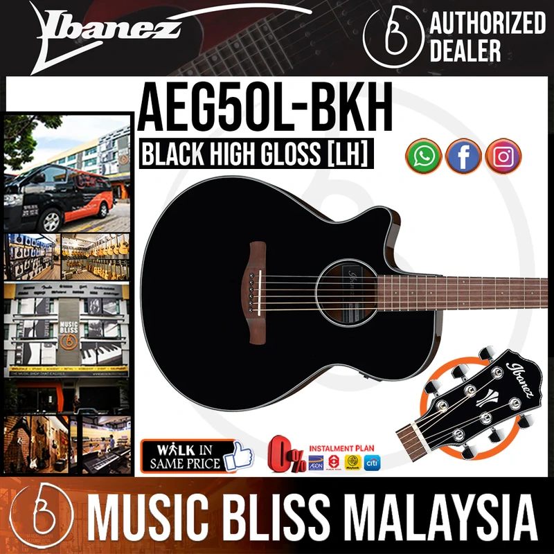 Ibanez AEG50L Left-Handed Acoustic-Electric Guitar - Black High Gloss