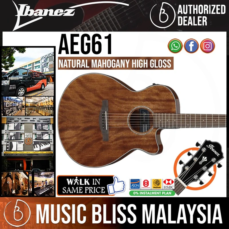 Ibanez AEG61 Acoustic-Electric Guitar - Natural Mahogany High Gloss