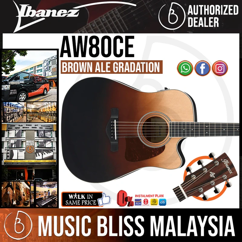 Ibanez Artwood AW80CE Acoustic-Electric Guitar - Brown Ale Gradation