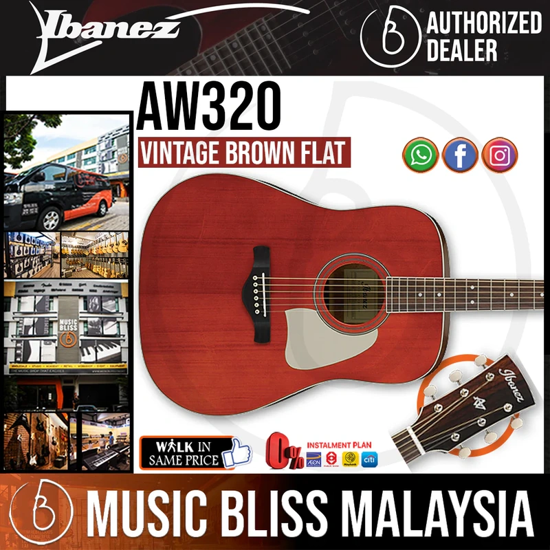 Ibanez AW320 Acoustic Guitar - Vintage Brown Flat
