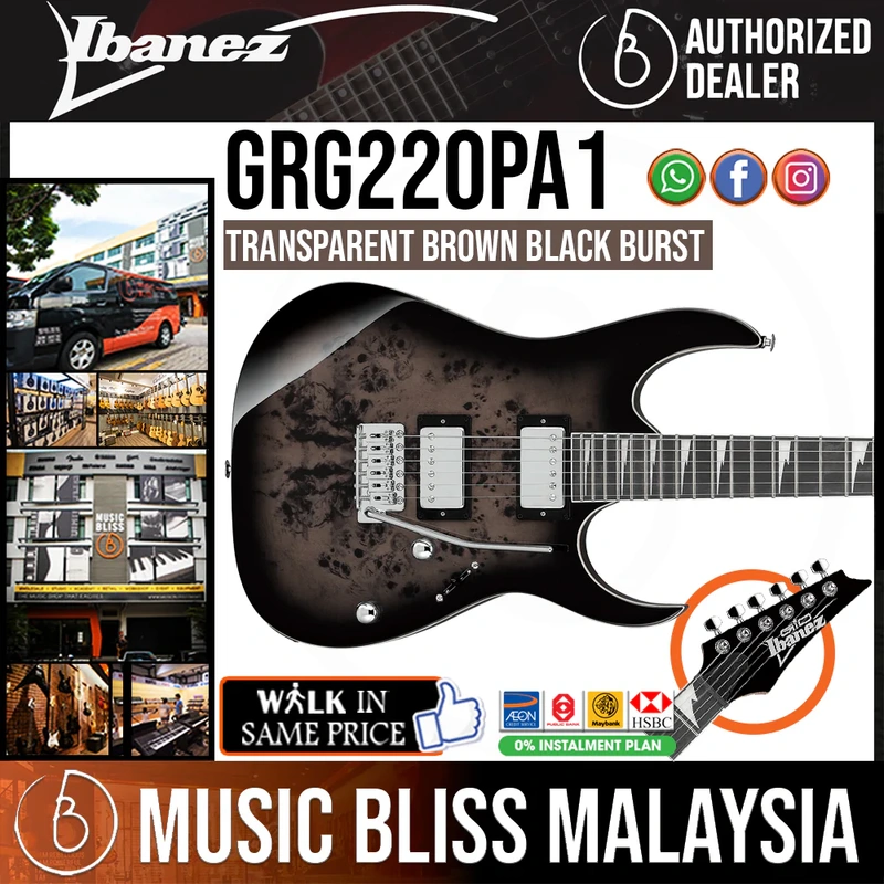 Ibanez GIO GRG220PA1 Electric Guitar - Transparent Brown Black Burst