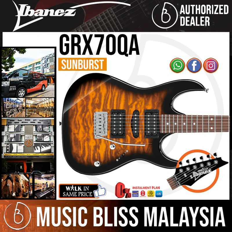 Ibanez Gio GRX70QA Humbucker Electric Guitar with HSH Pickup - Sunburst