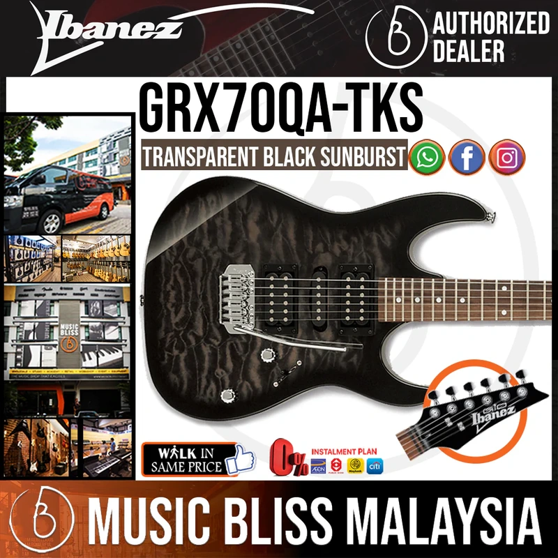 Ibanez Gio GRX70QA Humbucker Electric Guitar with HSH Pickup - Transparent Black Burst
