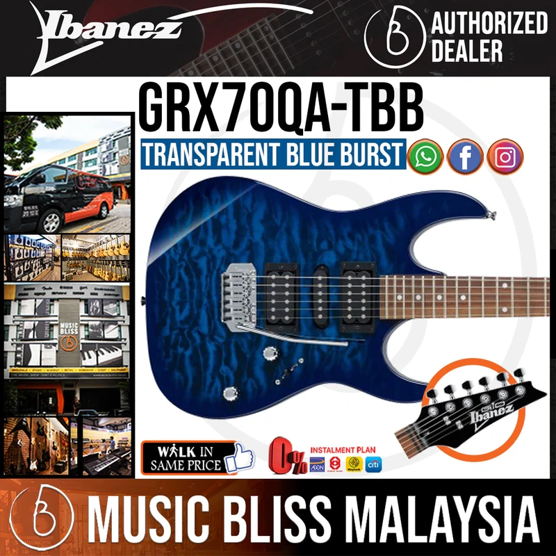 Ibanez Gio GRX70QA Humbucker Electric Guitar with HSH Pickup - Transparent Blue Burst