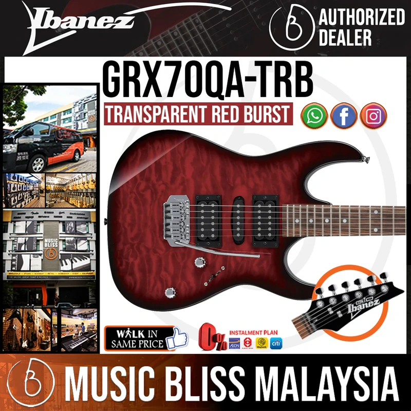 Ibanez Gio GRX70QA Humbucker Electric Guitar with HSH Pickup - Transparent Red Burst