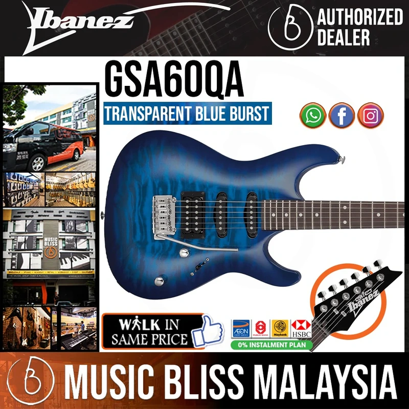Ibanez GIO GSA60QA Electric Guitar - Transparent Blue Burst