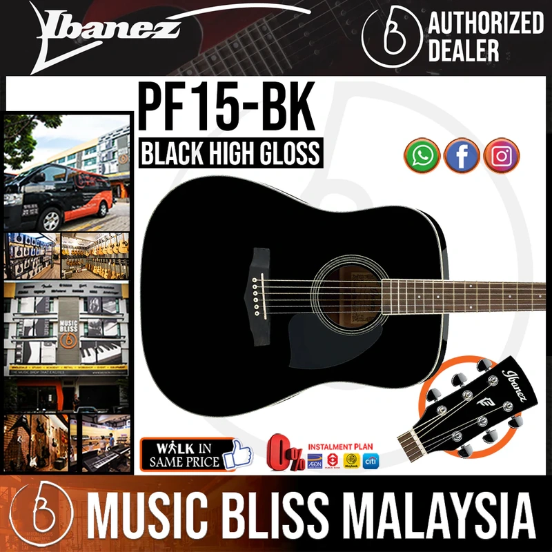 Ibanez PF15 Dreadnought Acoustic Guitar - Black High Gloss