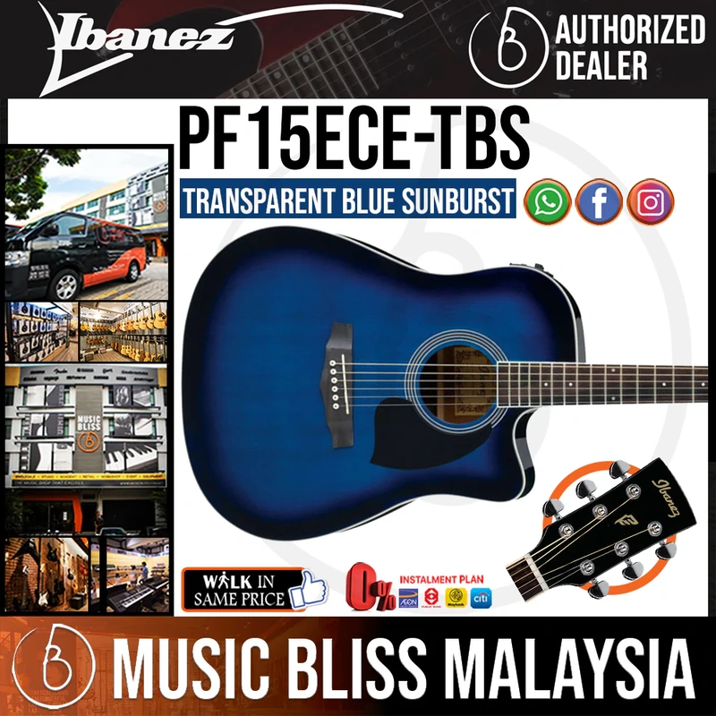 Ibanez PF15ECE Acoustic-Electric Guitar - Transparent Blue Sunburst High Gloss