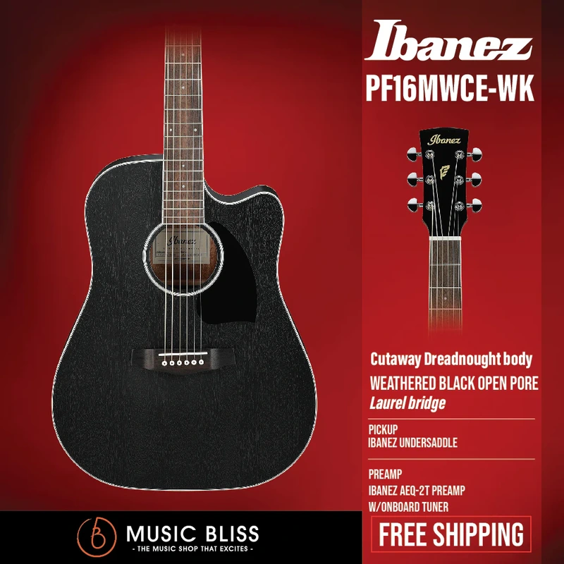 Ibanez PF16MWCE Acoustic-Electric Guitar - Weathered Black Open Pore