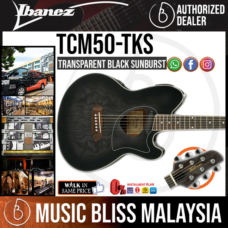 Ibanez Talman TCM50 Acoustic-Electric Guitar - Transparent Black Sunburst