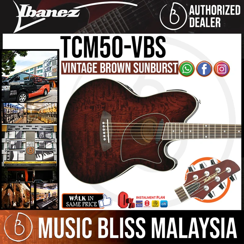 Ibanez Talman TCM50 Acoustic-Electric Guitar - Vintage Brown Sunburst