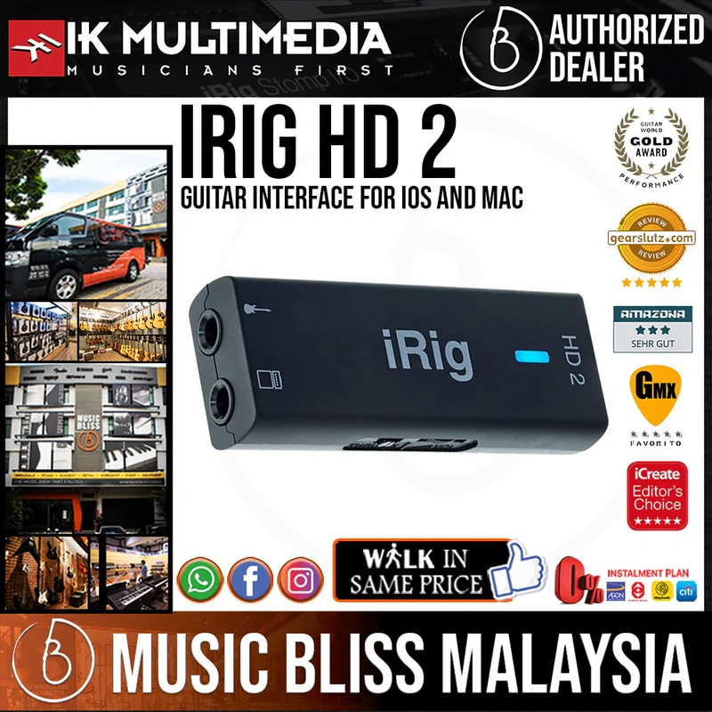 IK Multimedia iRig HD 2 Professional Quality Digital Guitar Interface for iOS and Mac