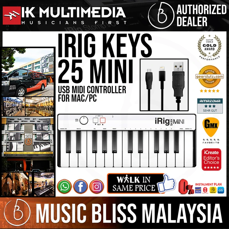 IK Multimedia iRig Keys 25 Mini-Keys USB MIDI Controller for Mac/PC