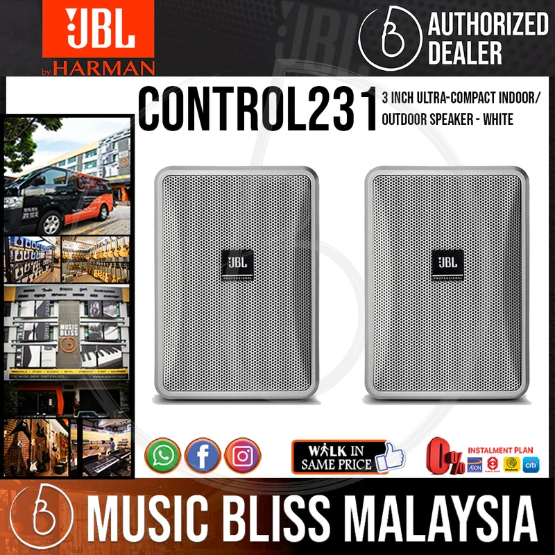 JBL Control 23-1 3 inch Ultra-Compact Indoor/Outdoor Speaker - White - Pair