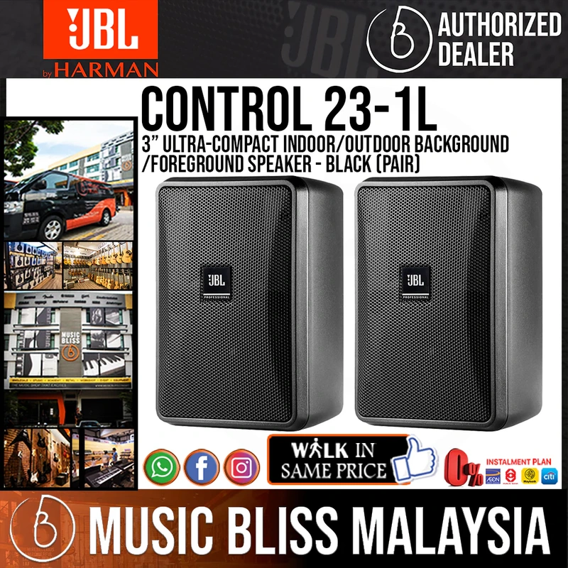 JBL Control 23-1L 3 Ultra-Compact Indoor/Outdoor Background/Foreground Speaker - Pair - Black