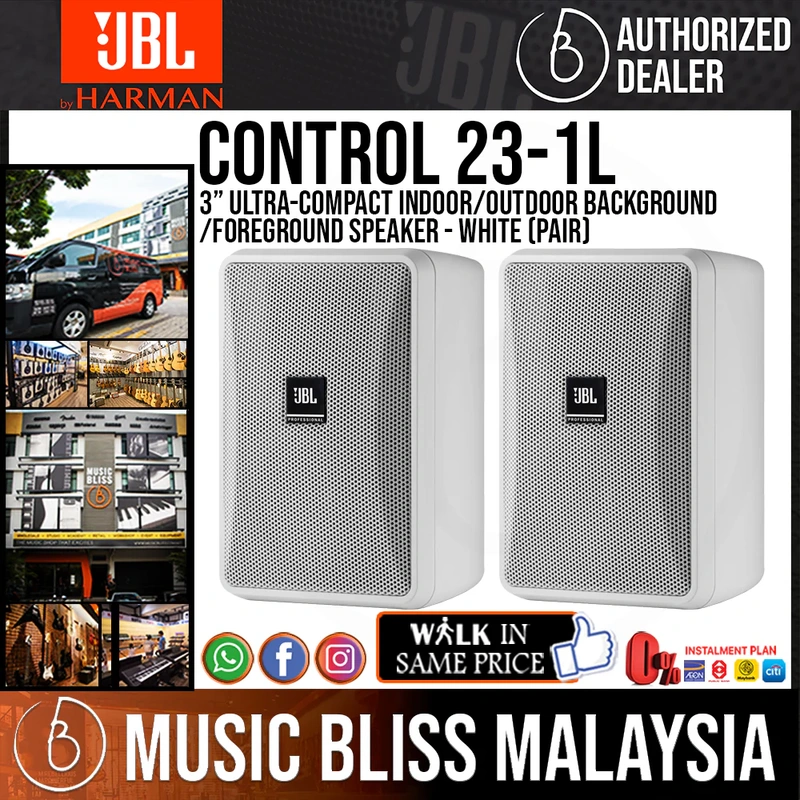 JBL Control 23-1L 3 Ultra-Compact Indoor/Outdoor Background/Foreground Speaker - Pair - White