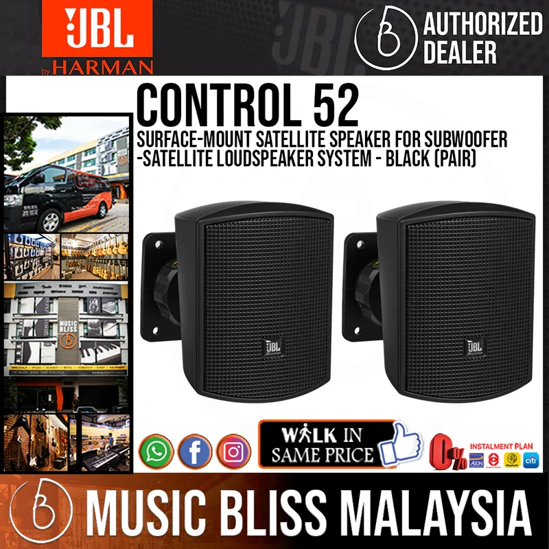 JBL Control 52 Surface-Mount Satellite Speaker for Subwoofer-Satellite Loudspeaker System - Pair - Black