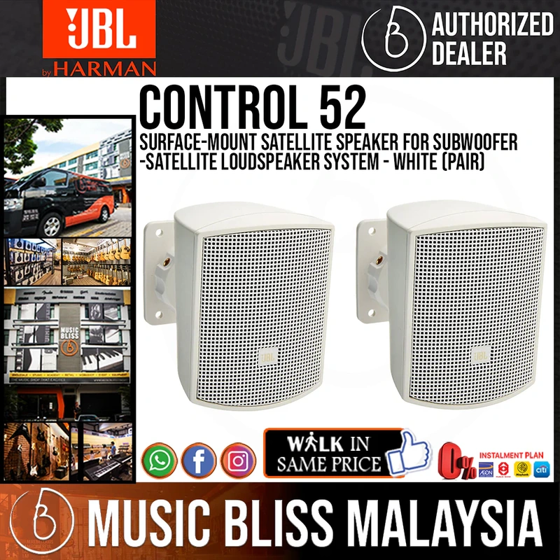 JBL Control 52 Surface-Mount Satellite Speaker for Subwoofer-Satellite Loudspeaker System - Pair - White