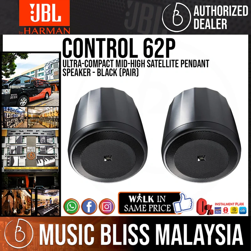 JBL Control 62P Ultra-Compact Mid-High Satellite Pendant Speaker - Pair - Black