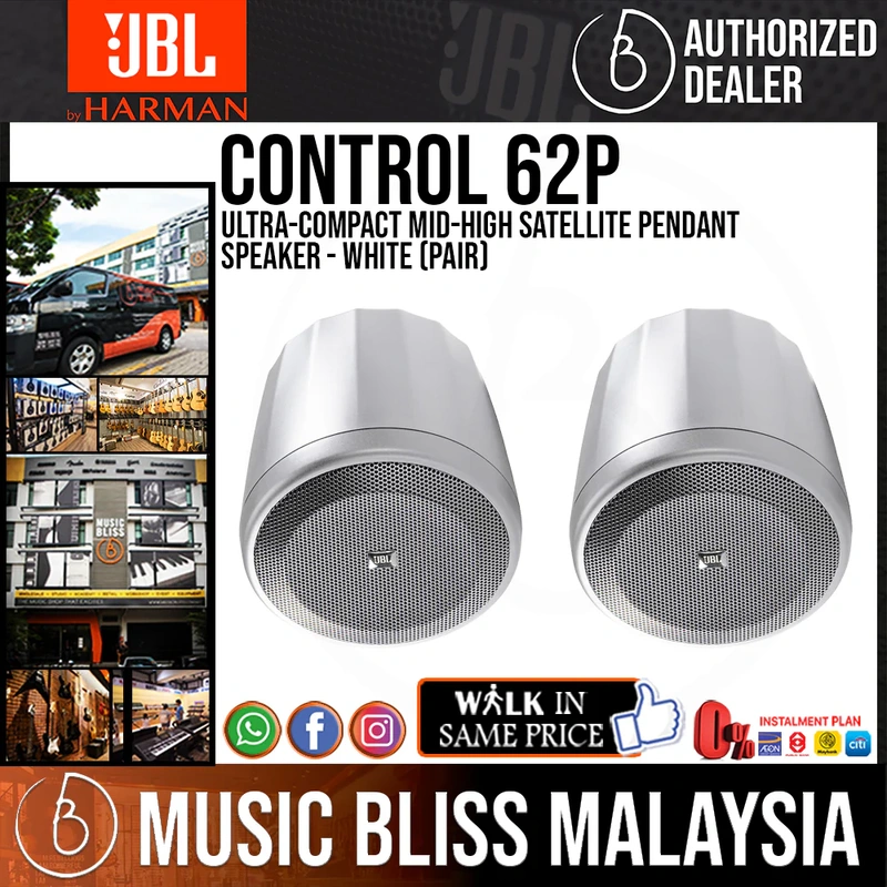 JBL Control 62P Ultra-Compact Mid-High Satellite Pendant Speaker - Pair - White