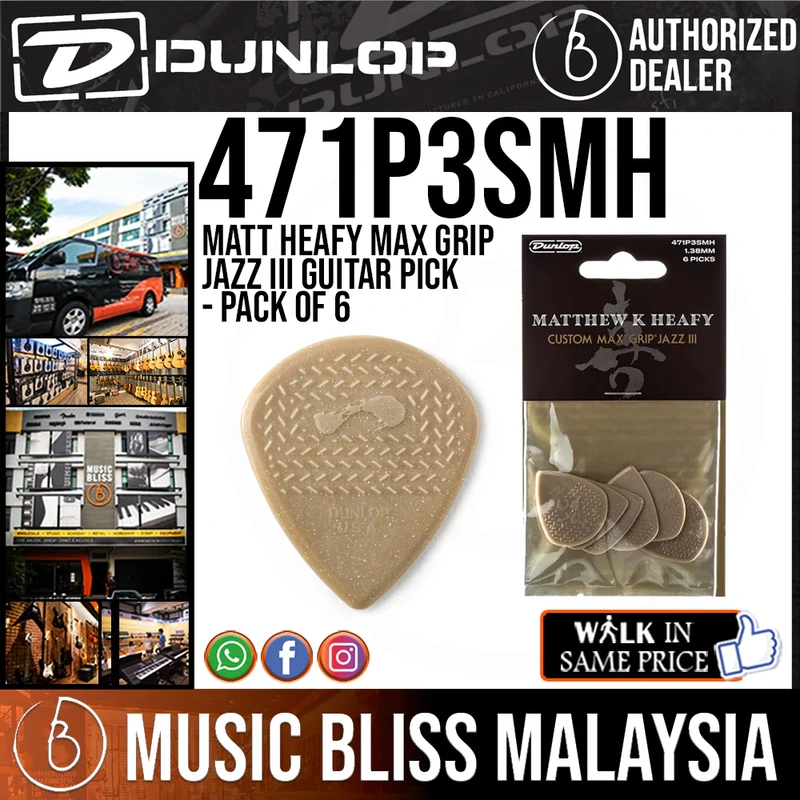Jim Dunlop 471P3SMH Matt Heafy Max Grip Jazz III Guitar Pick - Pack of 6