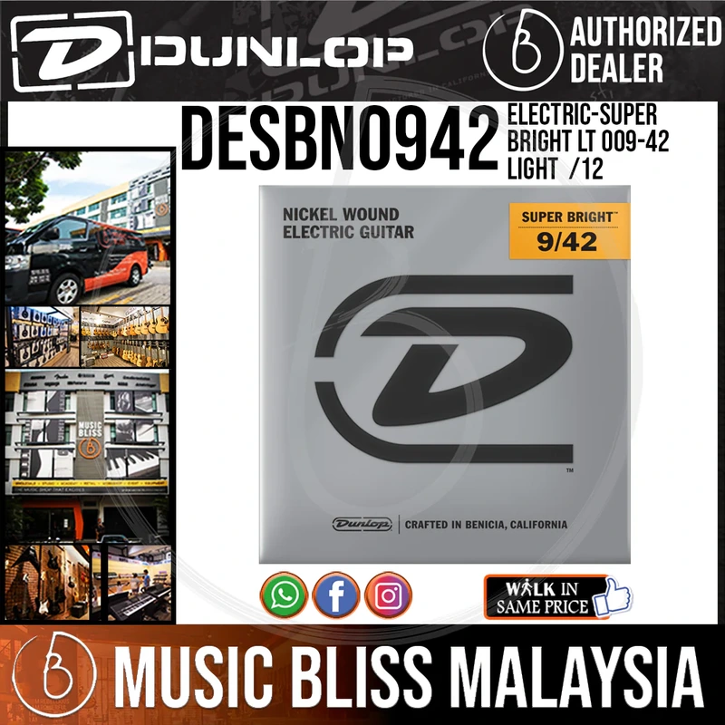 Jim Dunlop DESBN0942 Super Bright Guitar Strings - Light 009-042