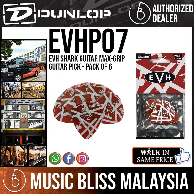 Jim Dunlop EVHP07 EVH Shark Guitar Max-Grip Guitar Pick - Pack of 6