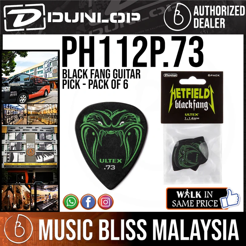 Jim Dunlop PH112P.73 Black Fang Guitar Pick - Pack of 6