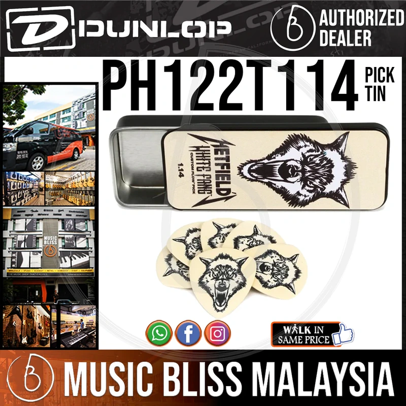 Jim Dunlop PH122T114 James Hetfield White Fang Custom Guitar Picks 1.14mm Pick Tin