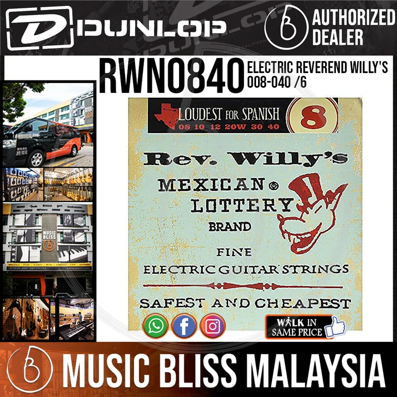 Jim Dunlop RWN0840 Rev. Willy's Lottery Brand Electric Guitar Strings - Fine 008-040
