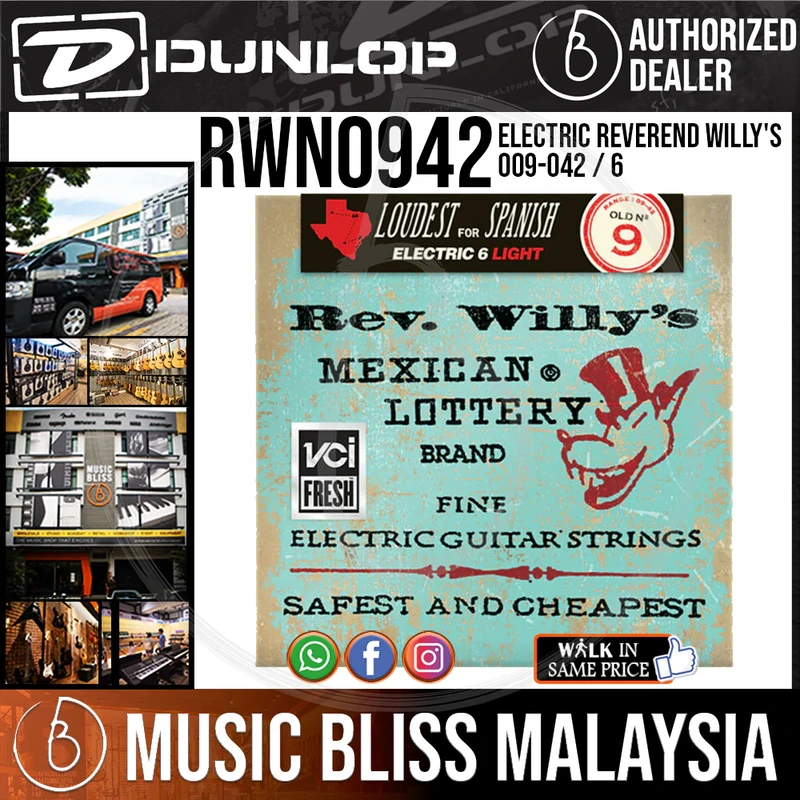 Jim Dunlop RWN0942 Rev. Willy's Lottery Brand Electric Guitar Strings - Extra Light 009-042