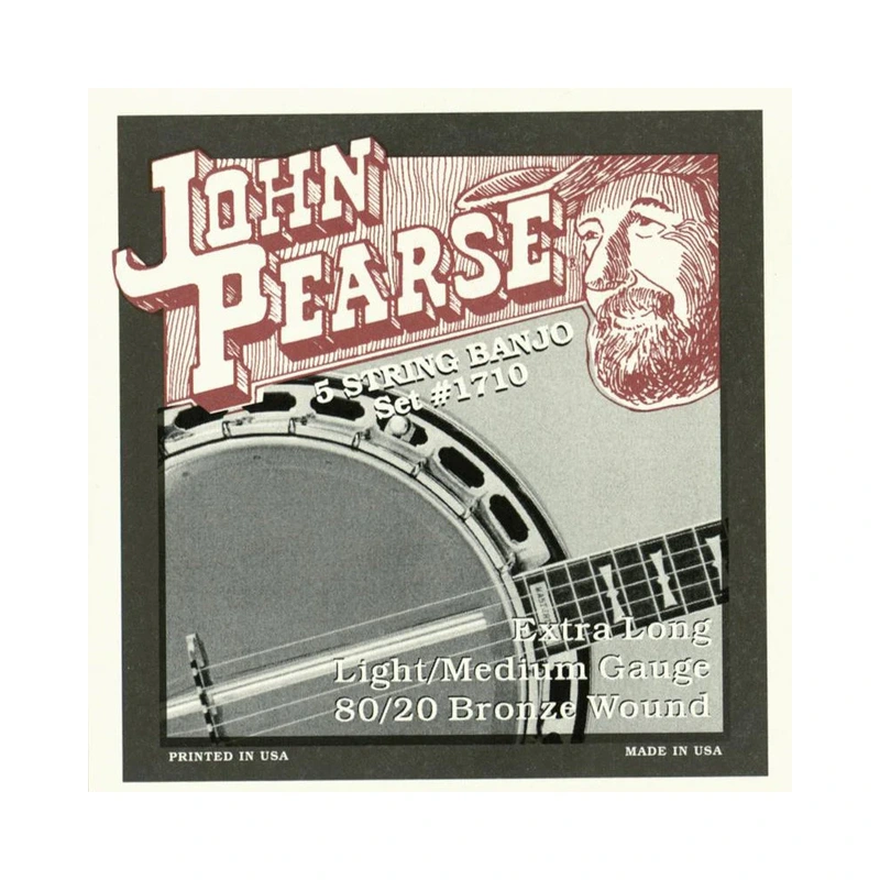 John Pearse 1710LM 80/20 Bell Bronze Extra Long Light/Medium 5-String Banjo Strings