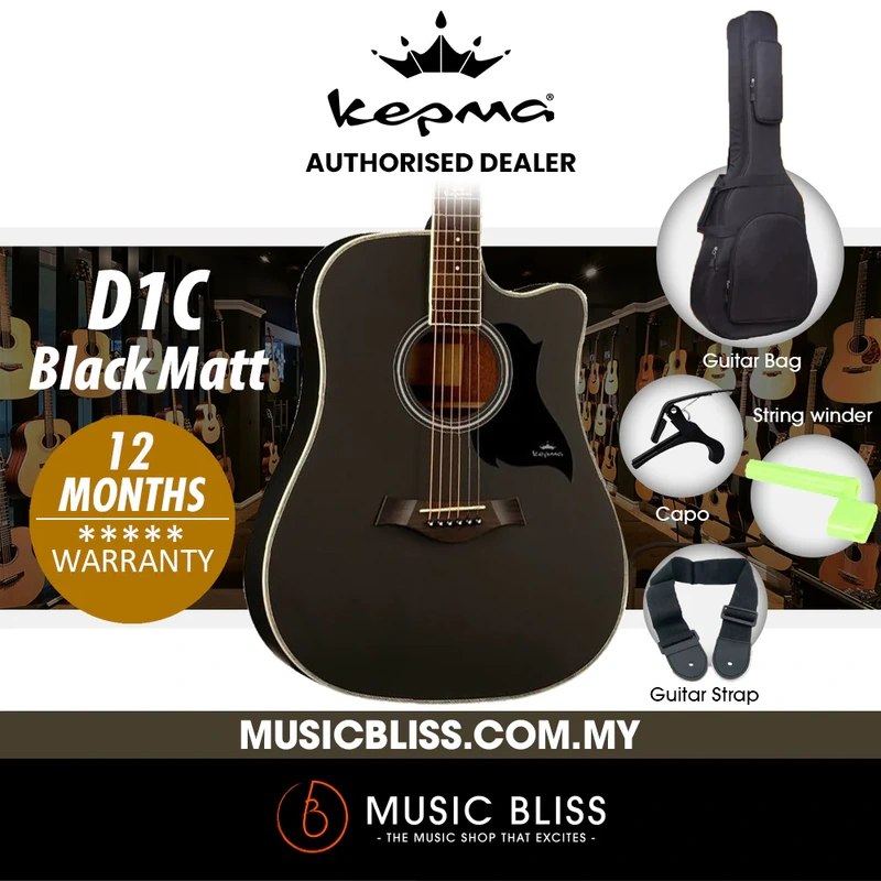 KEPMA D1C Dreadnought Acoustic Guitar - Black Matt