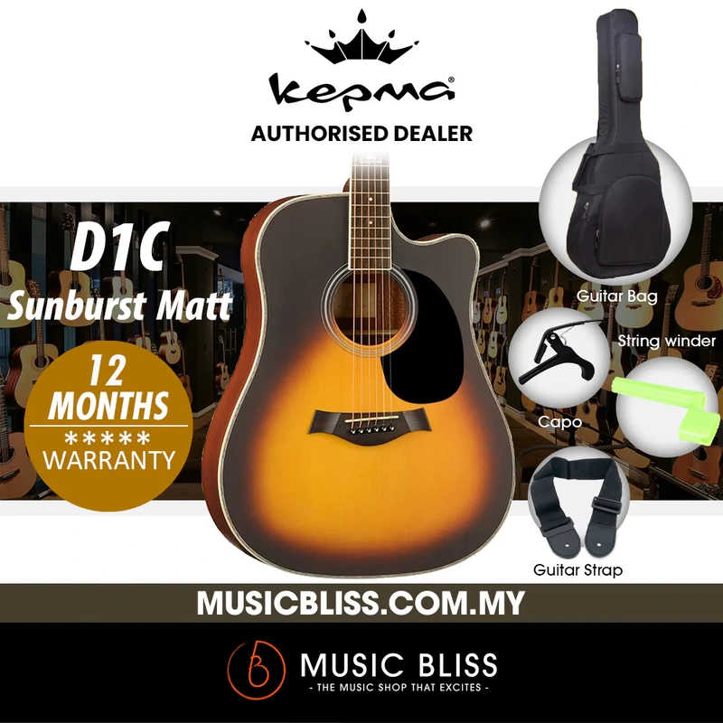 KEPMA D1C Dreadnought Acoustic Guitar - Sunburst Matt