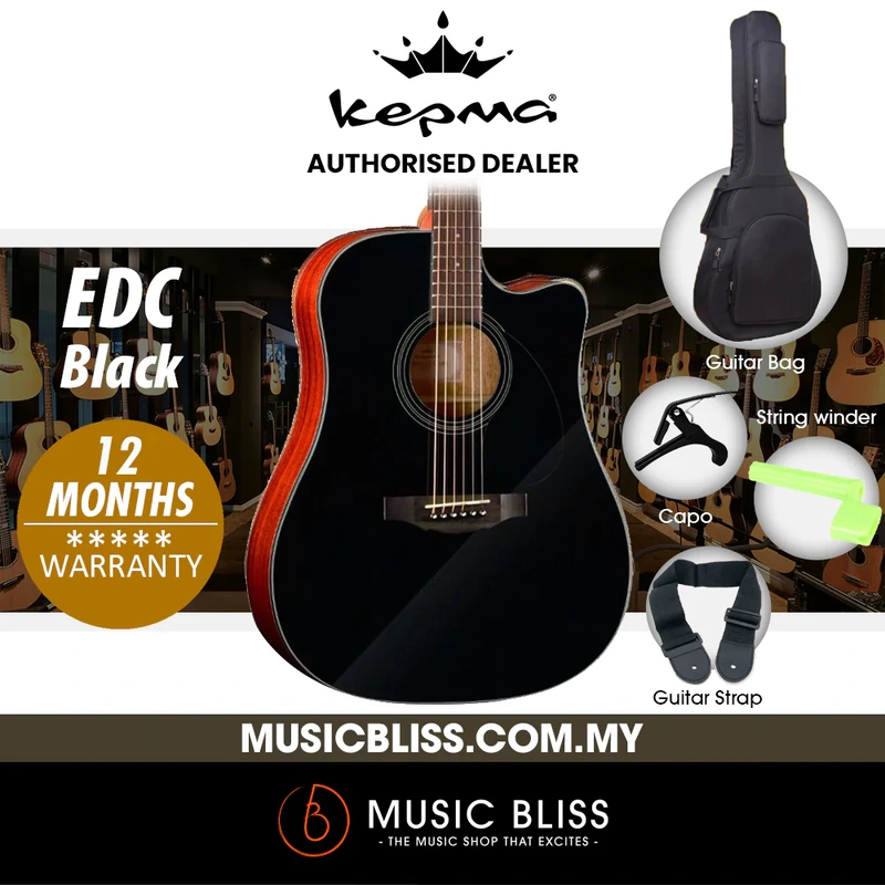 KEPMA EDC Dreadnought Acoustic Guitar - Black