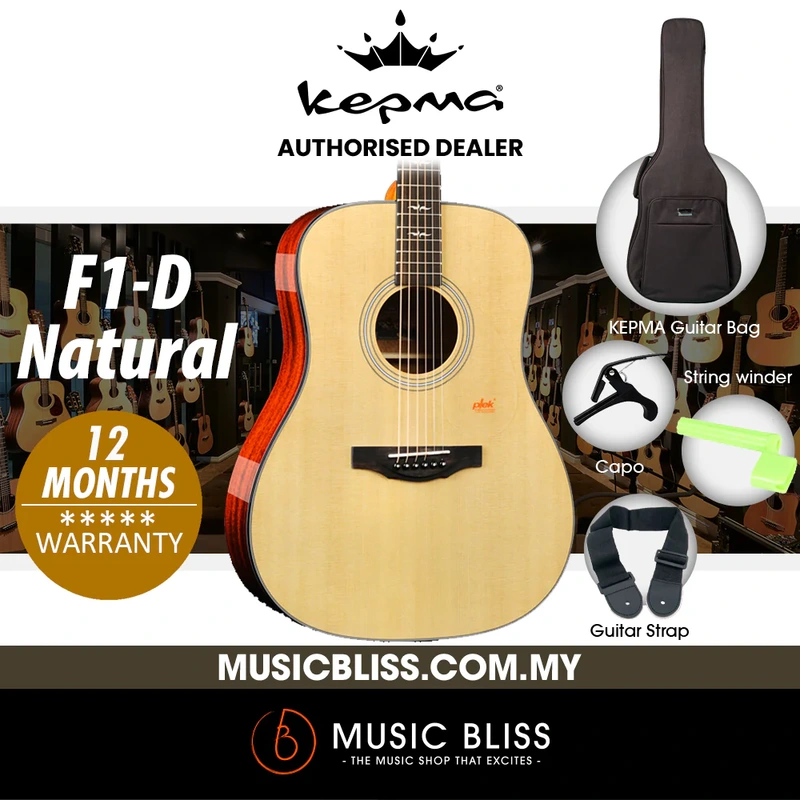 KEPMA F1-D Solid Top Dreadnought Acoustic Guitar - Natural