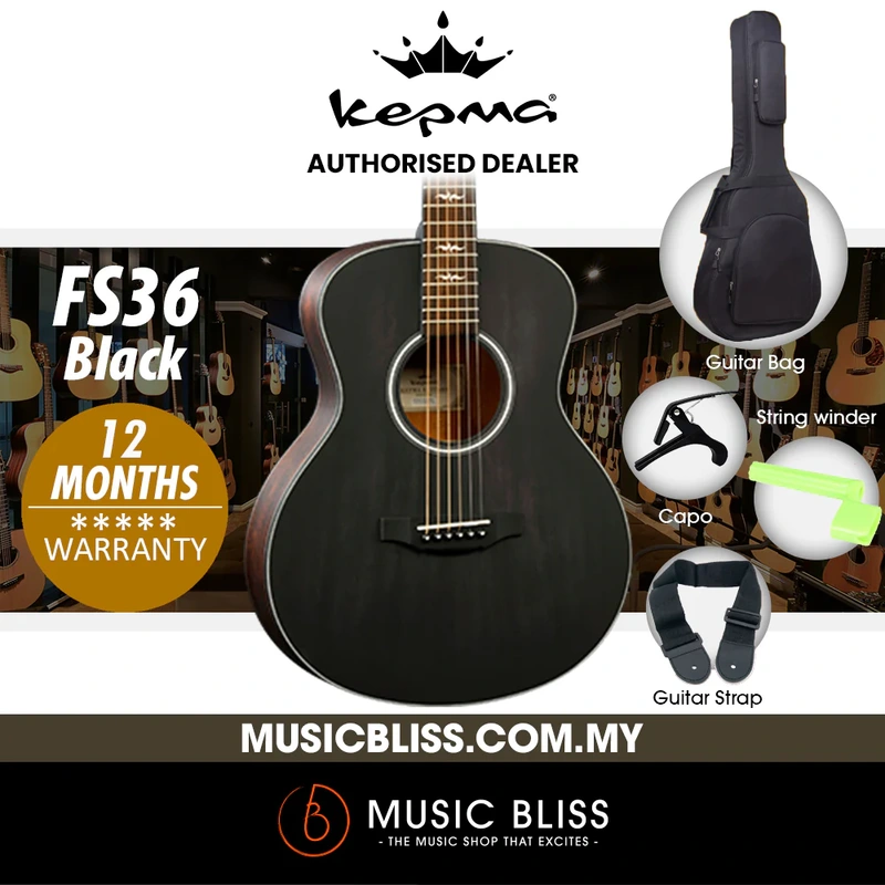 KEPMA FS36 Solid Top Mini Acoustic Guitar - Black