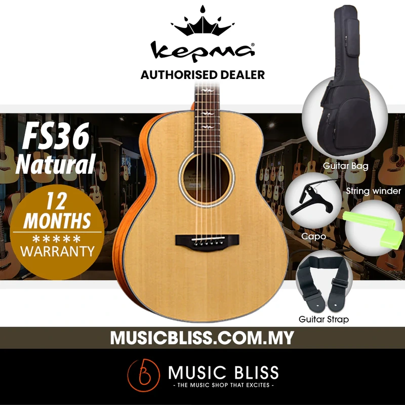 KEPMA FS36 Solid Top Mini Acoustic Guitar - Natural