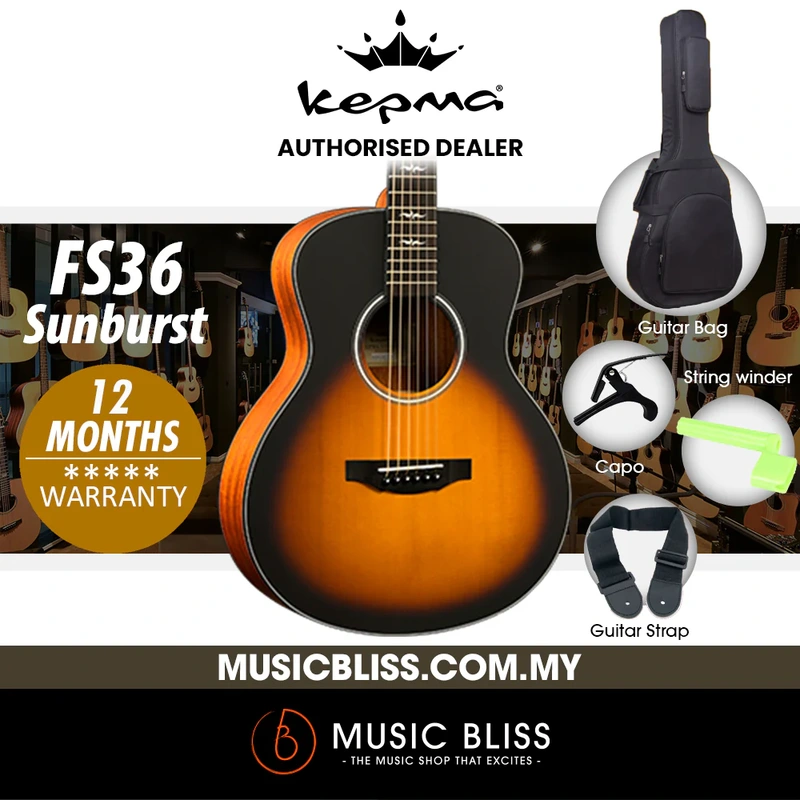 KEPMA FS36 Solid Top Mini Acoustic Guitar - Sunburst