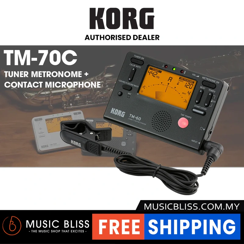 Korg TM-70C Tuner and Metronome with Contact Microphone - Black