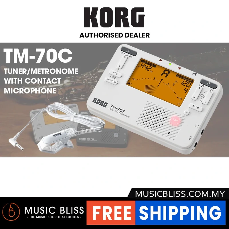 Korg TM-70C Tuner and Metronome with Contact Microphone - White